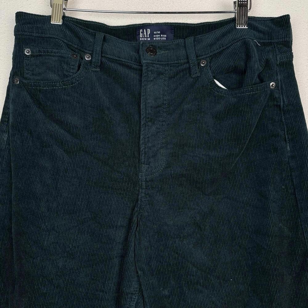 Gap Corduroy Pants Women’s 10/30 Green High Rise Stride Wide Leg Zip 11” Leg - Picture 2 of 9